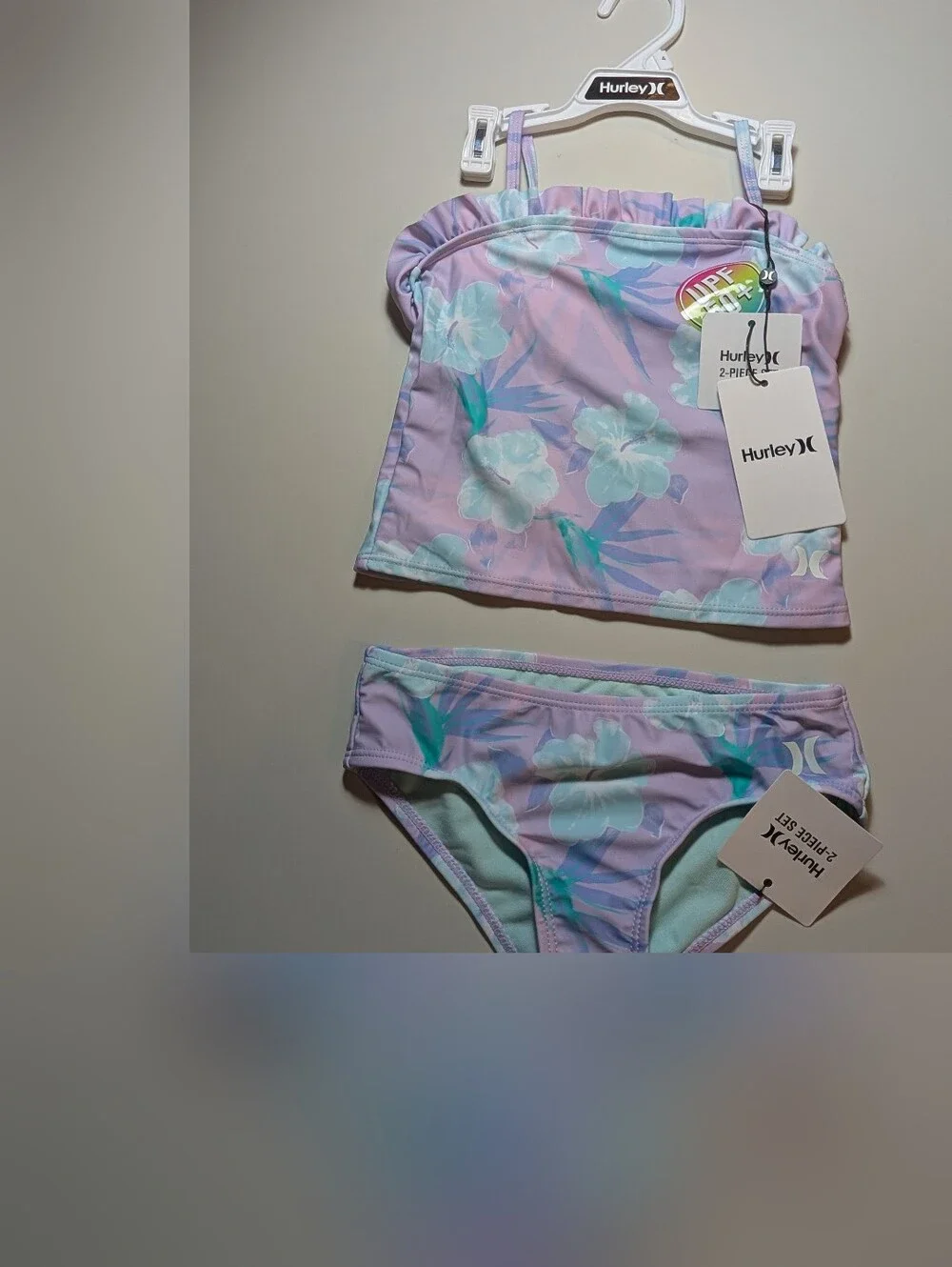 Hurley Girls' Lavender Floral Tankini Set - Purple/Aqua(Light Orchid) Size XS/4